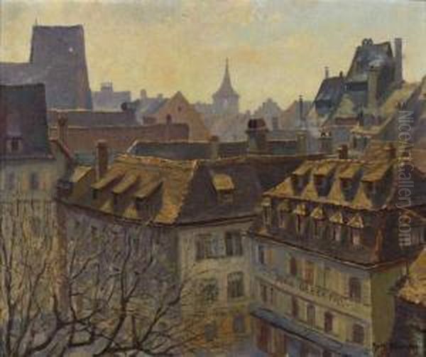 Les Vieux Toits De Strasbourg Oil Painting by Gustave Muller-Valentin