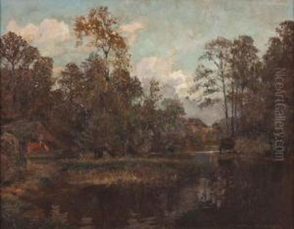 Bauernkate Am See Oil Painting by Heinrich Muller-Wachenfeld