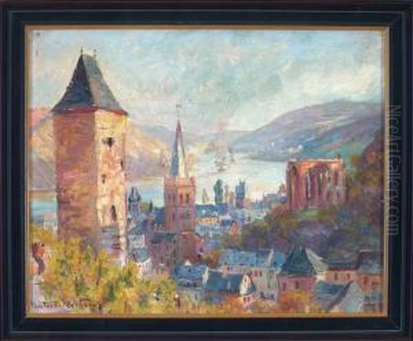 Blick Uber Bacharach Amrhein Oil Painting by Peter Paul Muller-Werlau