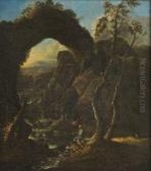 An Italianate Landscape With Figures Oil Painting by George Mullins