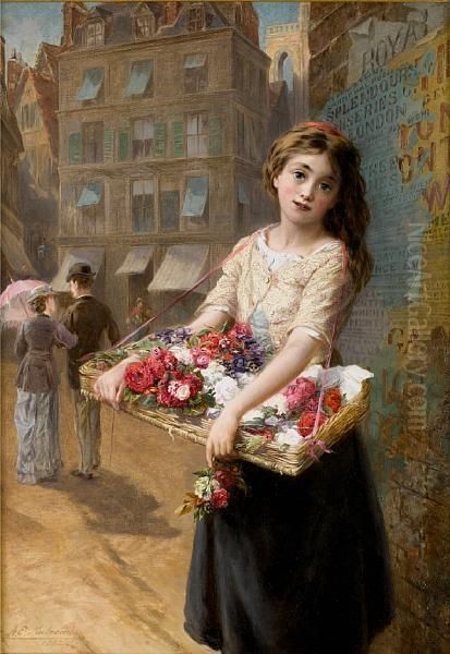 A Street Flower Seller Oil Painting by Augustus Edwin Mulready