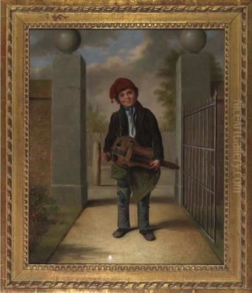 Boy With A Hurdy Gurdy Oil Painting by William Mulready