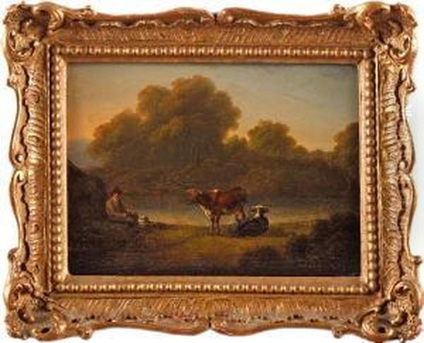 Pastoral Scene With Cattle By A River Oil Painting by William Mulready