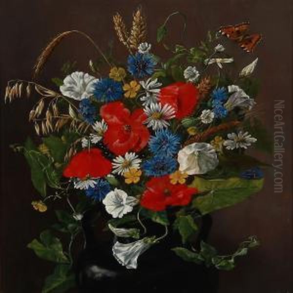 Still Life With Colourful Flowers In A Vase Oil Painting by Emma Mulvad