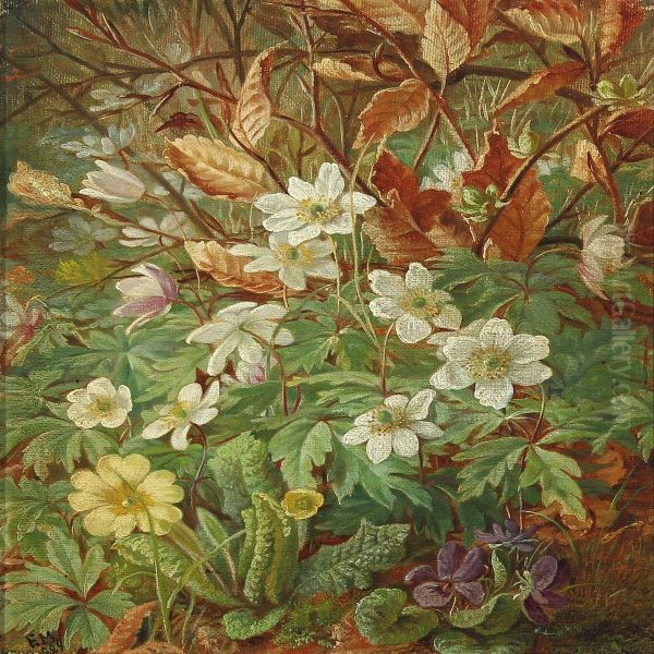 Forest Floor With Spring Flowers Oil Painting by Emma Mulvad