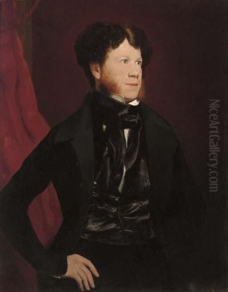 Portrait Of Michael Kelly, Three-quarter Length, In A Black Jacket,waistcoat And Cravat Oil Painting by George Francis Mulvany