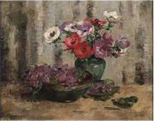 Violets And Anemones Oil Painting by Matilda Mulvey