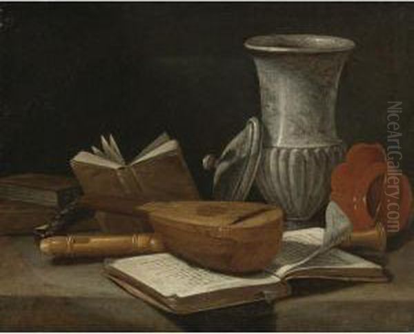 Still Life With A Lute Oil Painting by Cristoforo Munari