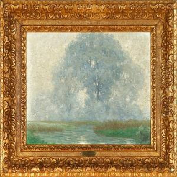 Landscape With A Tree In Misty Landscape Oil Painting by Gustav Heinrich Munch