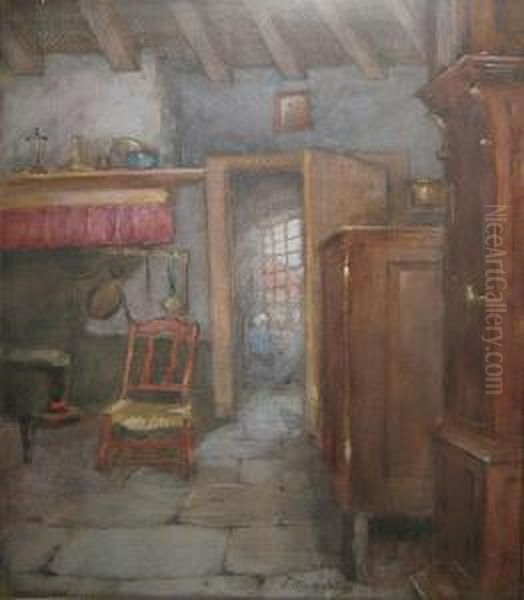 Zicht Vanuit De Keuken. Oil Painting by Leon Mundeleer