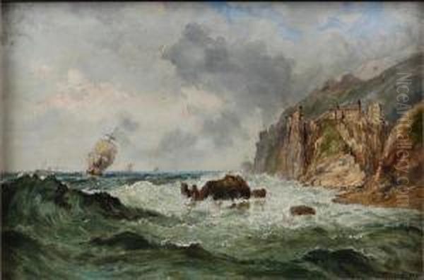 Shipping Off A Rocky Coast Oil Painting by J. Mundell