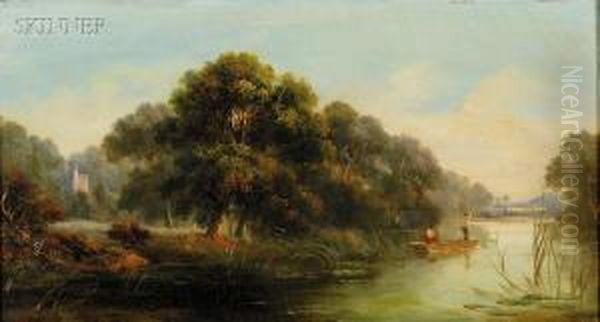 Punting Down The River Oil Painting by J. Mundell