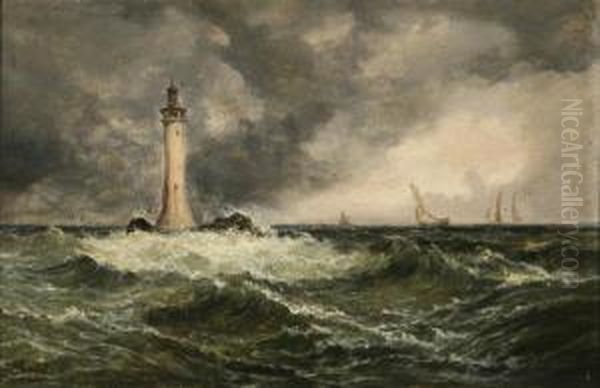 Eddy Lighthouse
And 
Falmouth Bay,cornwall
: A Pair Of Works Oil Painting by J. Mundell