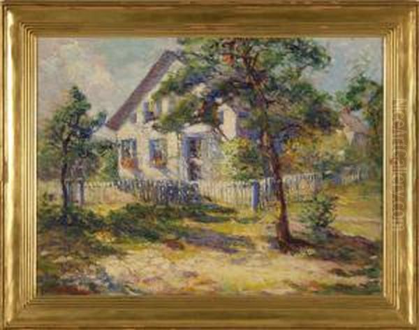 Landscape With House And Picket Fence Oil Painting by Anne Wells Munger