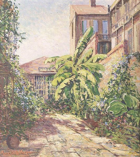 French Quarter Patio Oil Painting by Anne Wells Munger