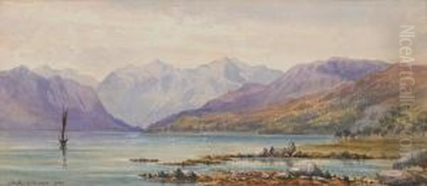 Mountain Lake Oil Painting by Gilbert Davis Munger