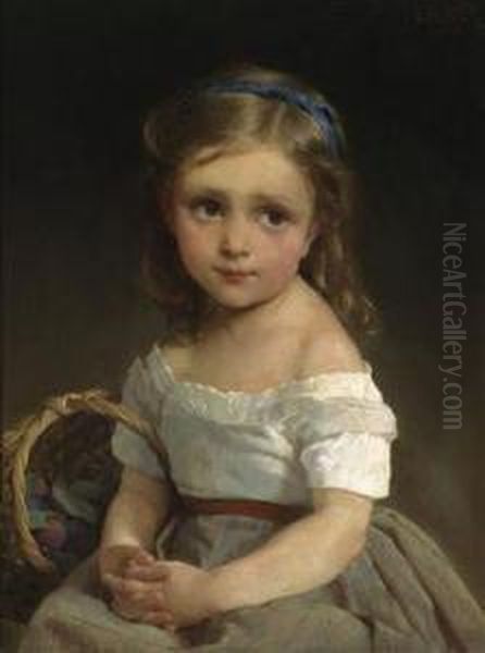 Girl With Basket Of Plums Oil Painting by Emile Munier