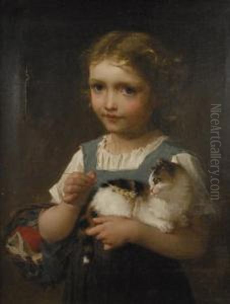 Girl With Kitten Oil Painting by Emile Munier