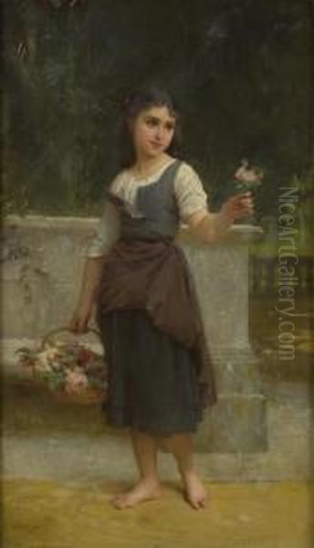 The Flower Girl Oil Painting by Emile Munier