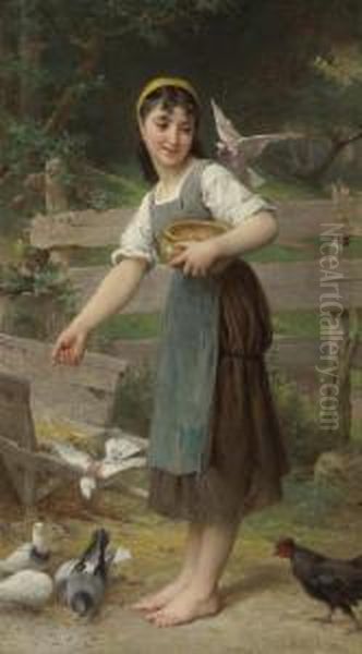 Feeding The Doves Oil Painting by Emile Munier