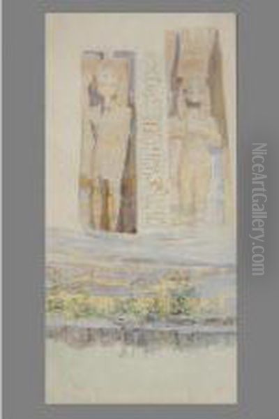 Statues Du Temple D'abou Simbel Oil Painting by Gaston Munier