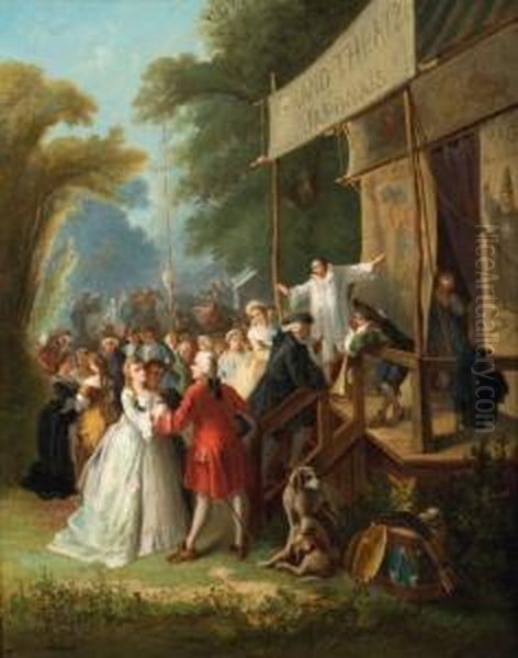 Assemblee Devant Le Cirque Ambulant Oil Painting by Pierre Munier-Jolain