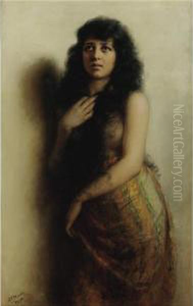 A Turkish Beauty Oil Painting by Henry Turner Munns