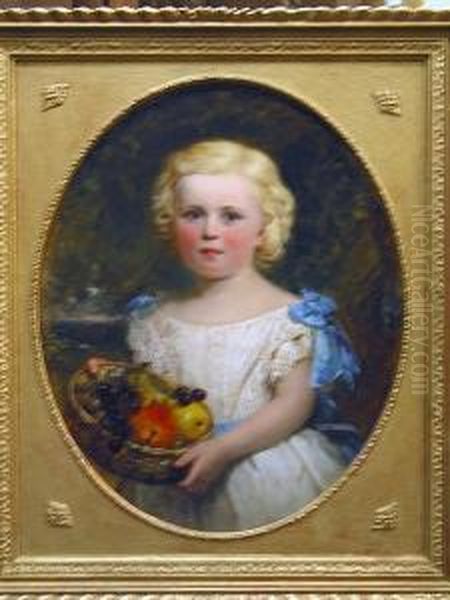 A Portrait Of A Young Girl With A Basket Of Fruit Oil Painting by Henry Turner Munns