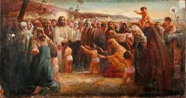 Jesus Y Los Ninos Isrealitas Oil Painting by Antonio Gomez Munoz Degrain