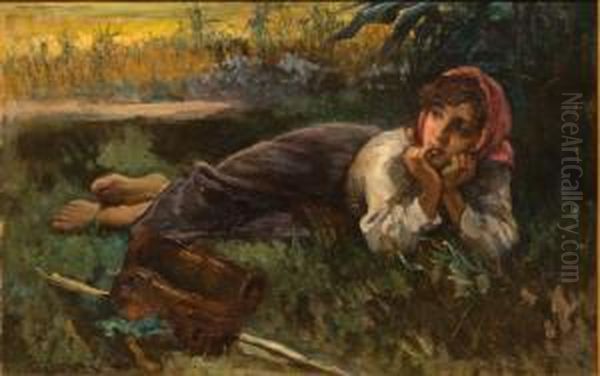 El Descanso De La Campesina Oil Painting by Tomas Munoz Lucena