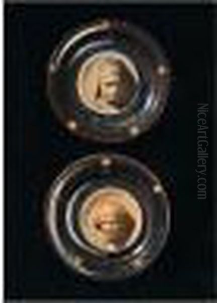 A Pair Of Portrait Roundels Of Dante And Shakespeare Oil Painting by Alexander Munro