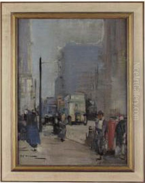 A Busy Glasgow Street Oil Painting by Hugh Munro