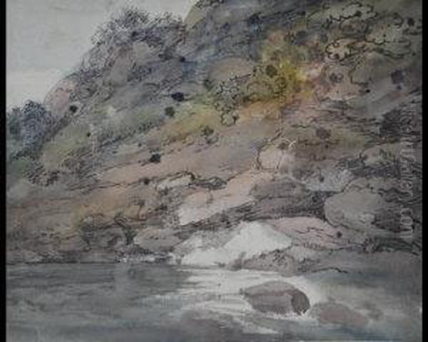 Study Ofa River Bank Oil Painting by Thomas, Dr Munro