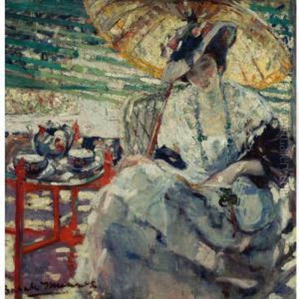 Woman With Parasol Oil Painting by Sarah Sewell Munroe