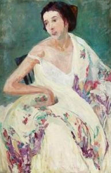 Woman In A Flowered Gown Oil Painting by Sarah Sewell Munroe