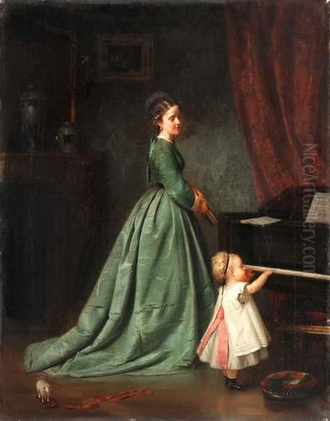 Mutter Und Kind Beim Musizieren Oil Painting by Joseph Munsch