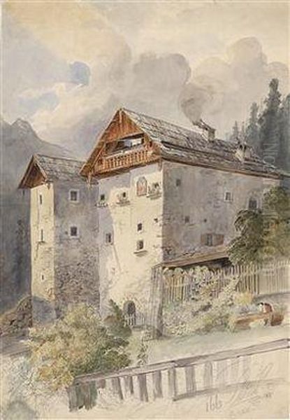 Alte Hauser In Hallstadt Oil Painting by Leopold Munsch