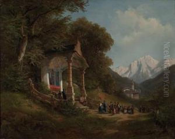 Prozessionszug Bei Der Waldkapelle In Der Ramsau Bei Berchtesgaden Oil Painting by Leopold Munsch