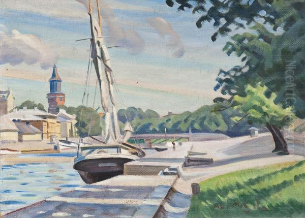 Summer View Over Aurajoki Oil Painting by Ali Munsterhjelm