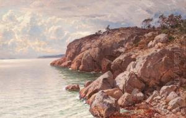 Costal View With Rocks Oil Painting by Hjalmar (Magnus) Munsterhjelm