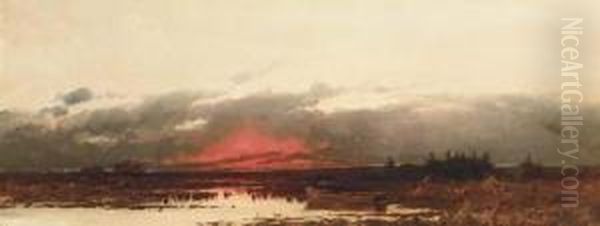 Sunset Over A Marsh Oil Painting by Ludvig Munthe