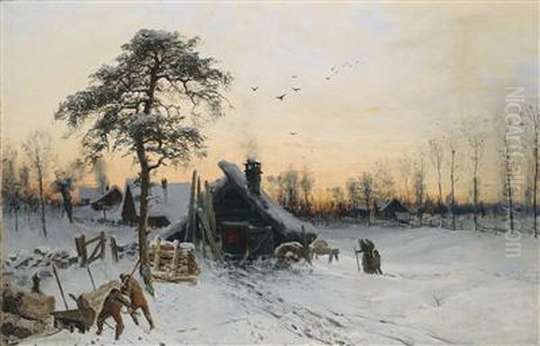 Winter Landscape In The Evening Light Oil Painting by Ludwig Munthe