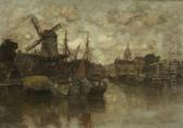 Ansicht Einer Hollandischen Hafenstadt Oil Painting by Ludwig Munthe