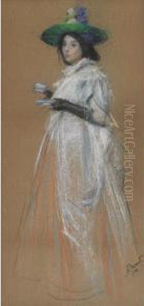 Lady With A Cup Of Tea Oil Painting by Laura Adeline Muntz-Lyall