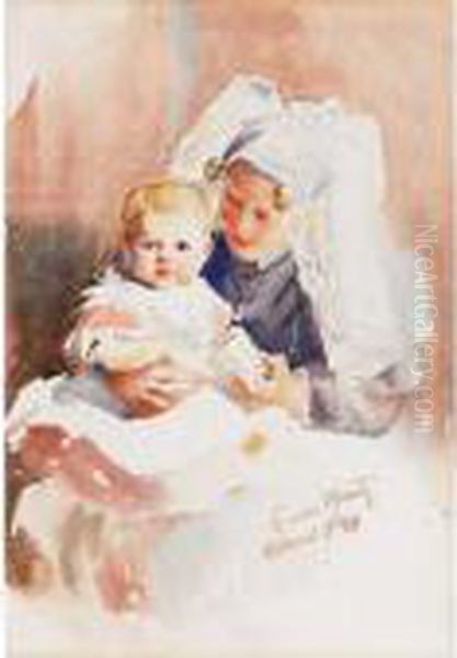 Woman And Child Oil Painting by Laura Adeline Muntz-Lyall