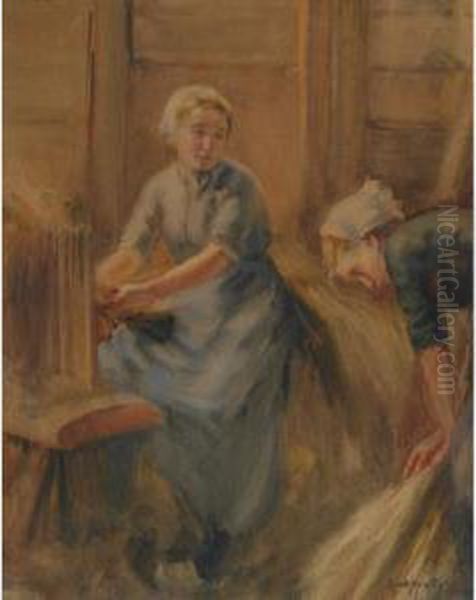 Women Working Oil Painting by Laura Adeline Muntz-Lyall