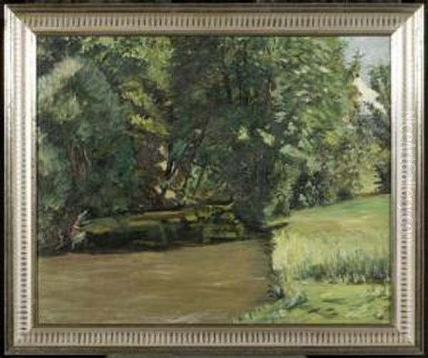 Landscape With Forest And Pond. Oil Painting by Hans Munzinger