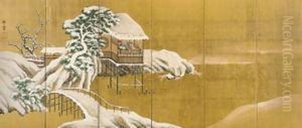 Chinese Scholar In A Pavillion In Winter Oil Painting by Shigeatsu Murakami