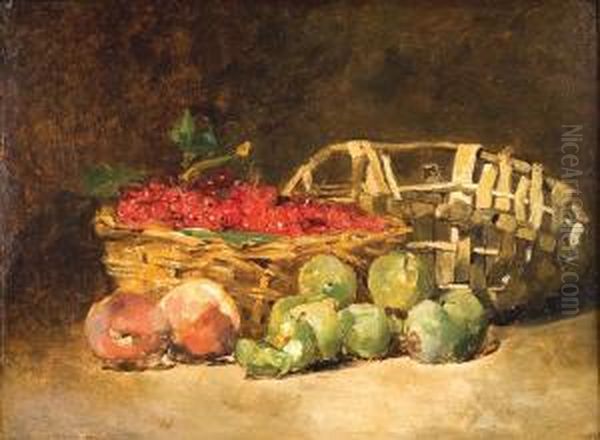 Nature Morte A La Corbeille De Baies Rouges Et De Oil Painting by Euphemie,nee Duhanot Muraton