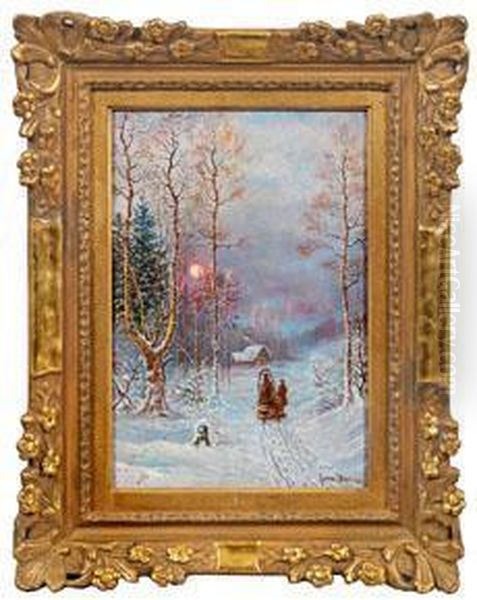 Winterlandschaft Mit Heimkehrendem Jager Im Abendrot Oil Painting by Wladimir Leonidovich Murawjoff